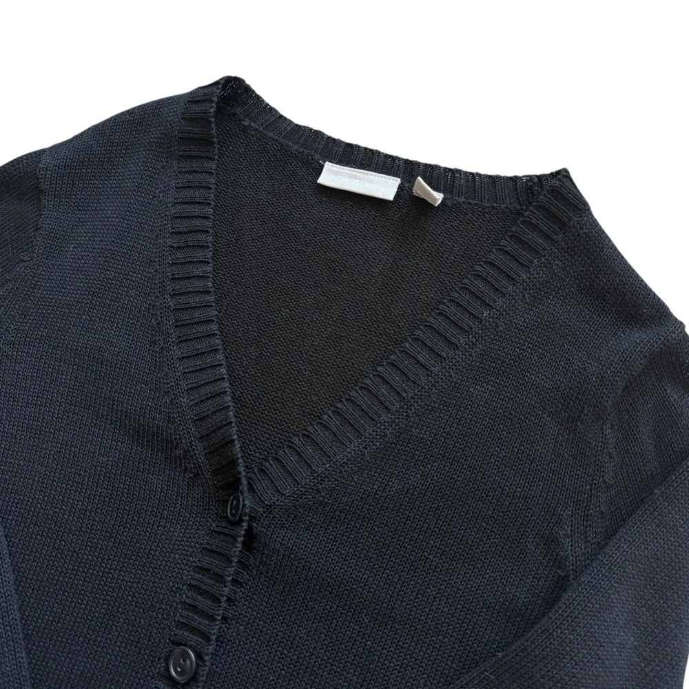 Nordstrom Petite V-Neck Cardigan Sweater Black Long Sleeve Women's S Ramie Linen